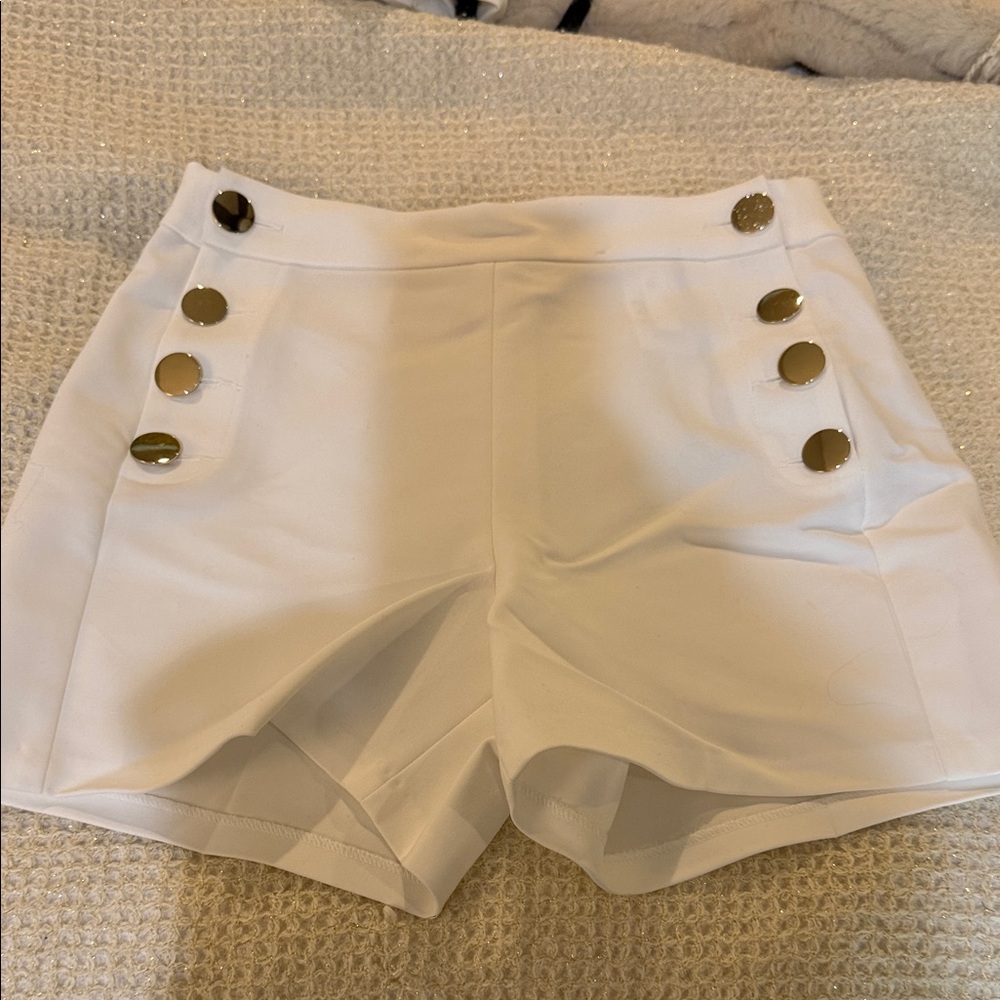 Express White High Waist Shorts with Gold Buttons